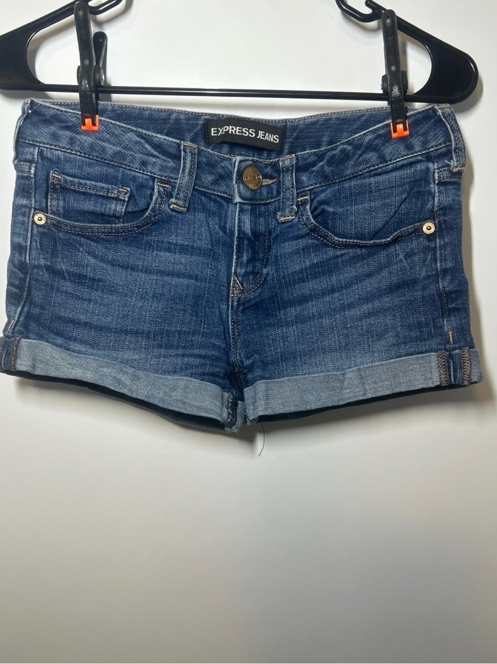 Express Blue Roll-Cuff Denim Shorts
